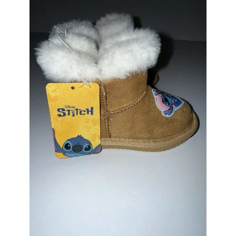 Disney Stitch & Angel Winter Boots 6 Toddler Faux Fur Brown Snow Cold Gift NWT